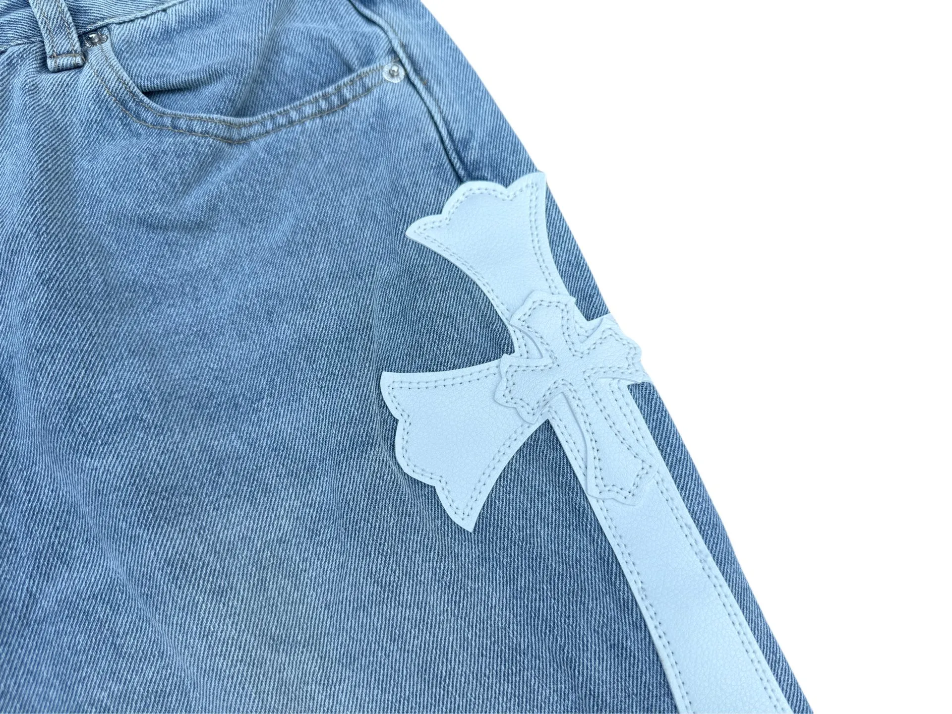 -Size upper body P290💰G296 GALLERY DEPT. Cropped leather stitched cross loose washed flared jeans Size: S-XXL (corresponding to 28 30 32 34 36)